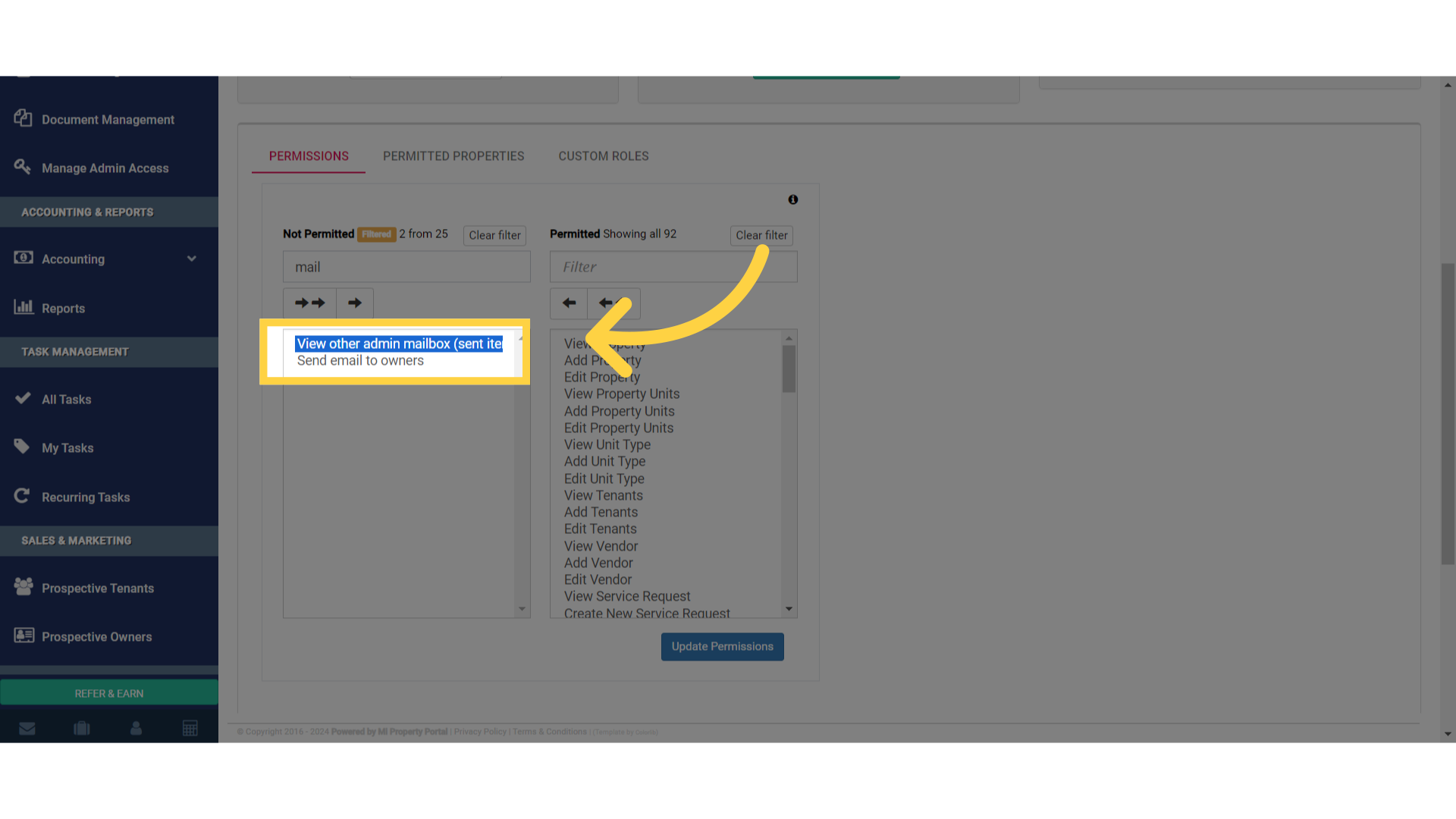 Click 'View other admin mailbox (sent items)'