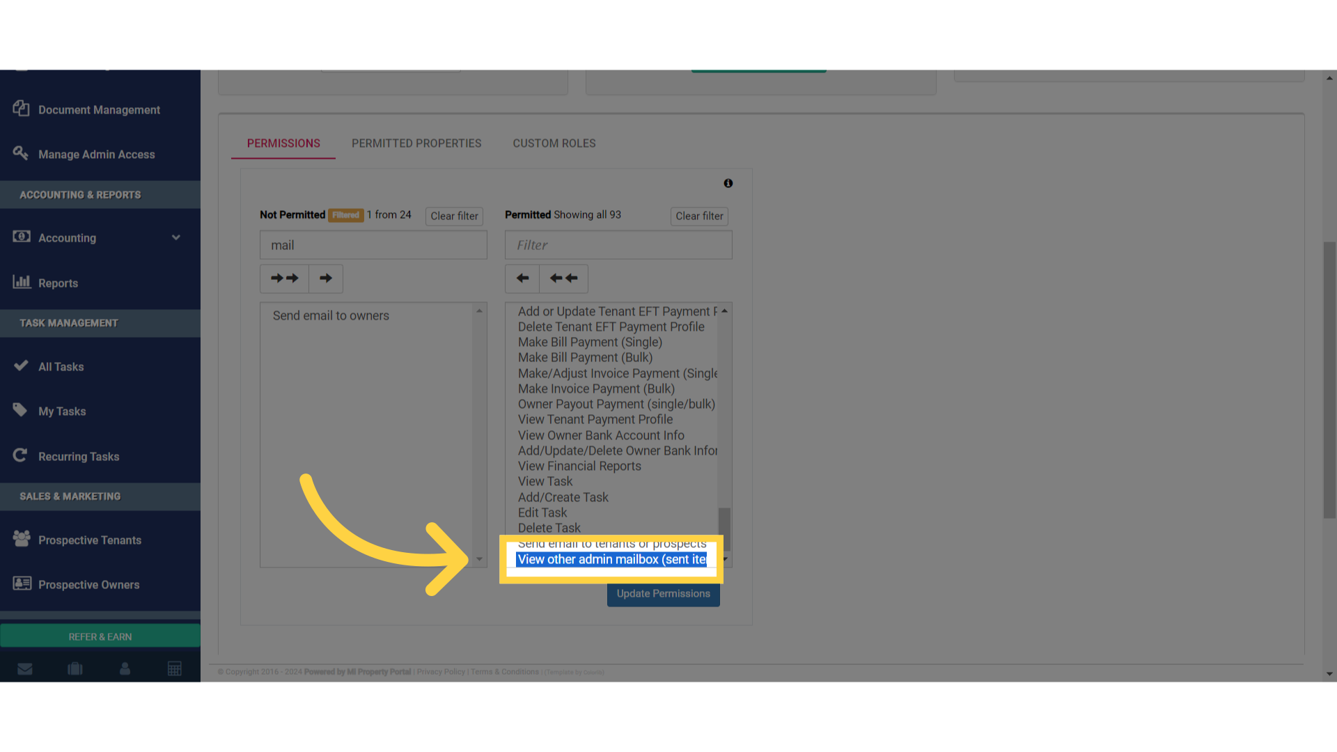 Click 'View other admin mailbox (sent items)'