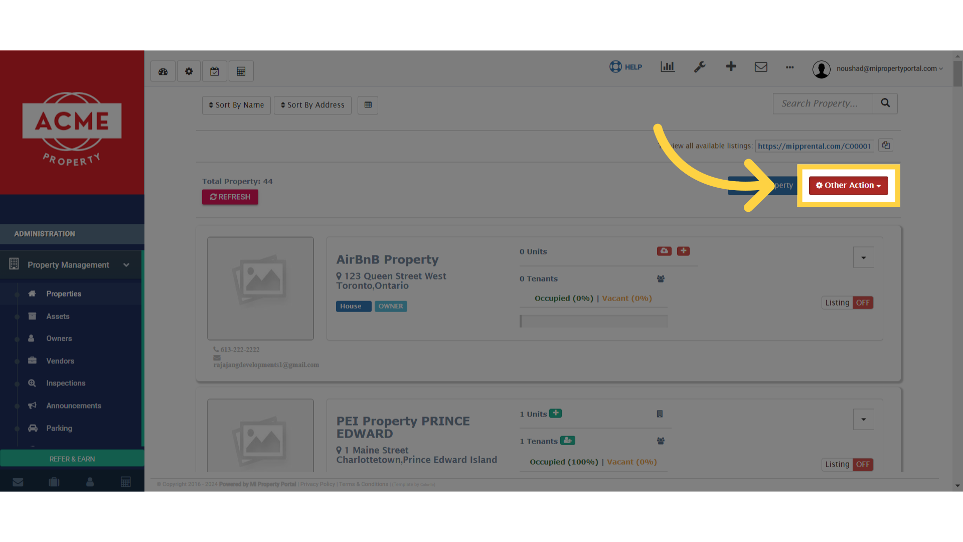 Click 'Other Action Toggle Dropdown'