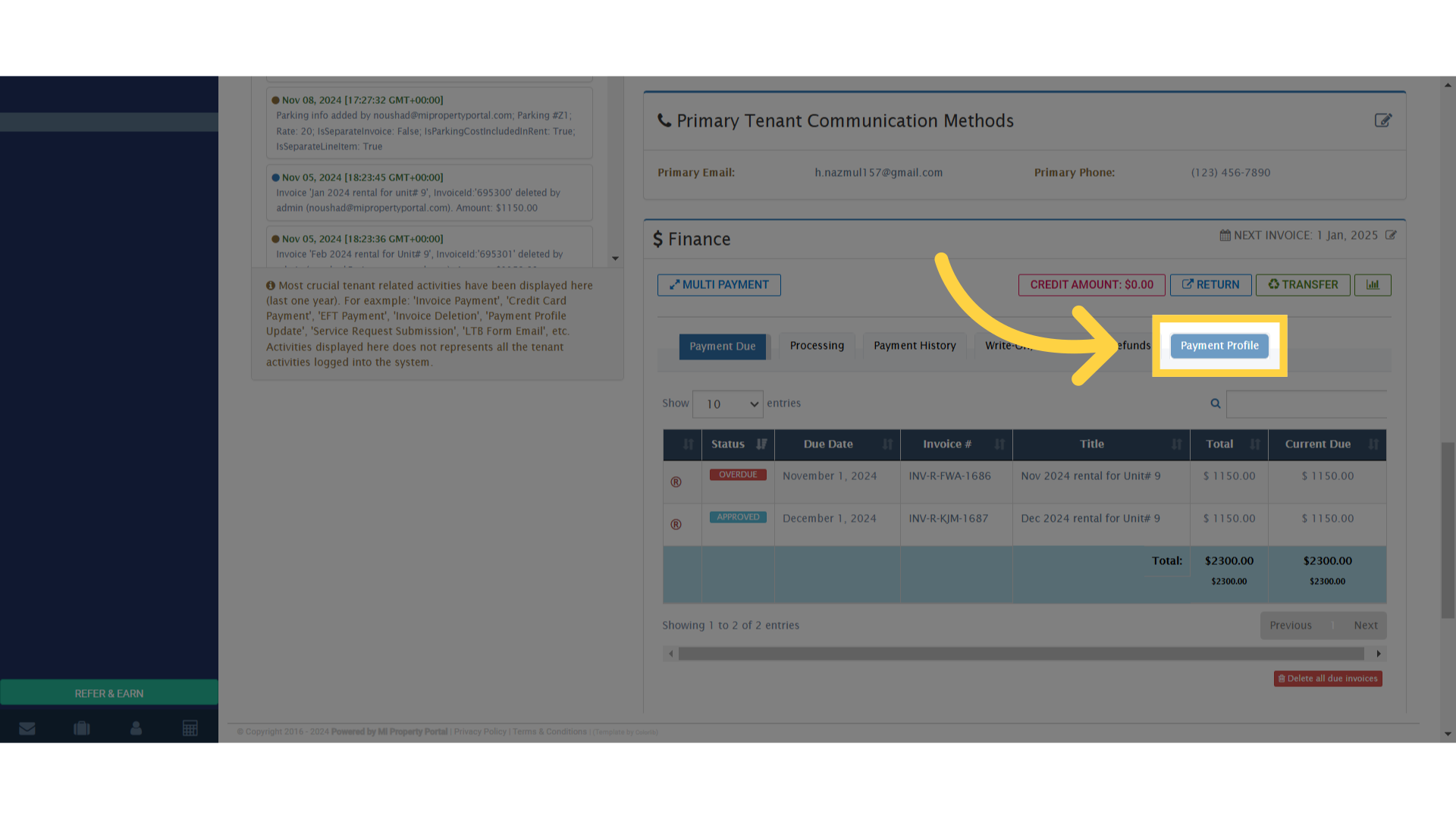 Click 'Payment Profile'