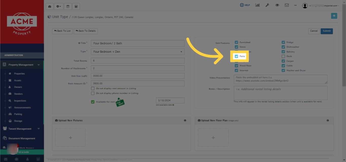 'Untick' the boxes of the amenities/features that you want to remove