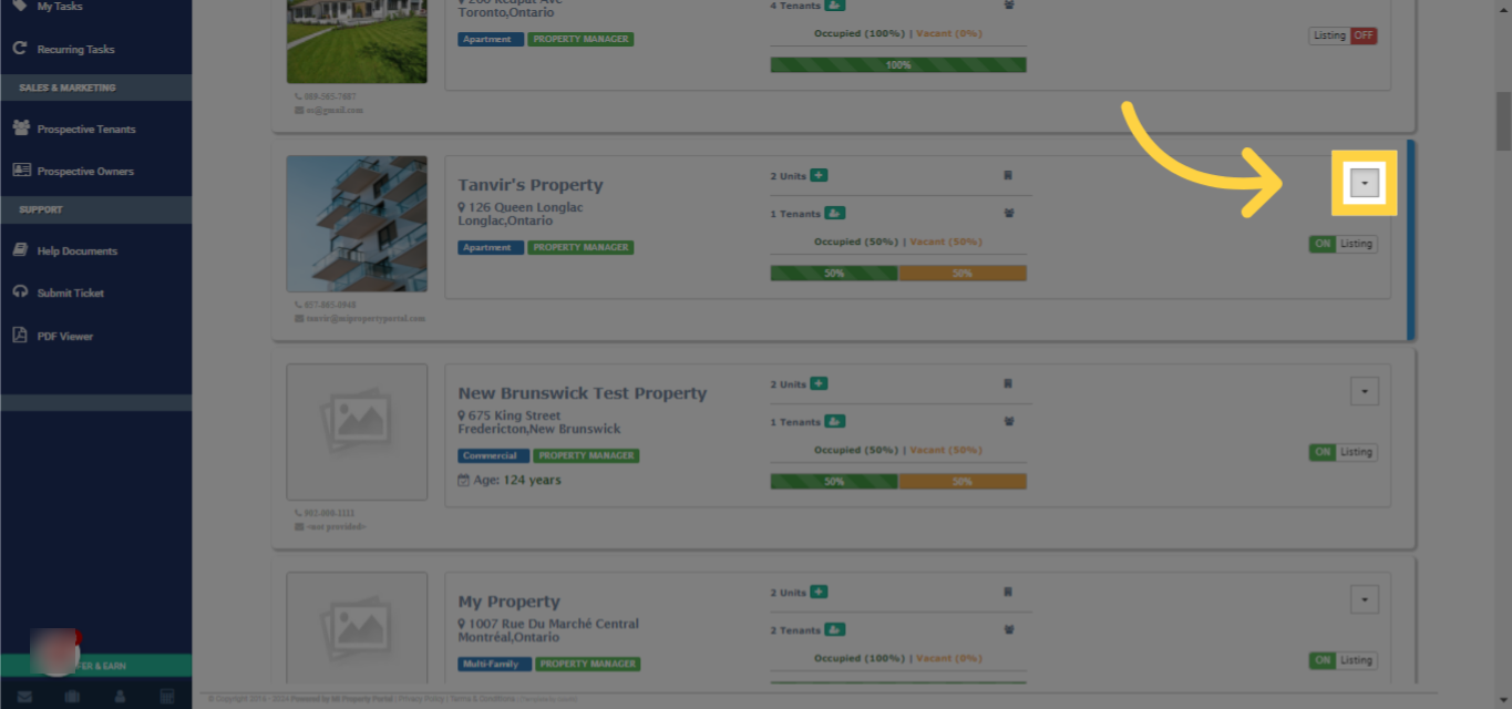 Once you've found the property, click on the dropdown beside its display