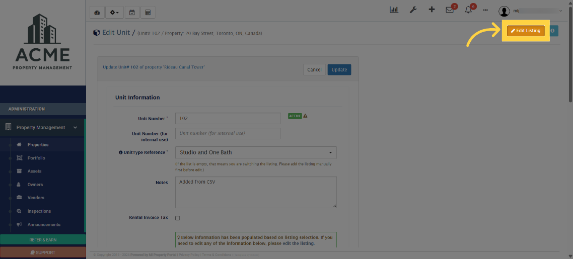 Access Listing Edit Mode