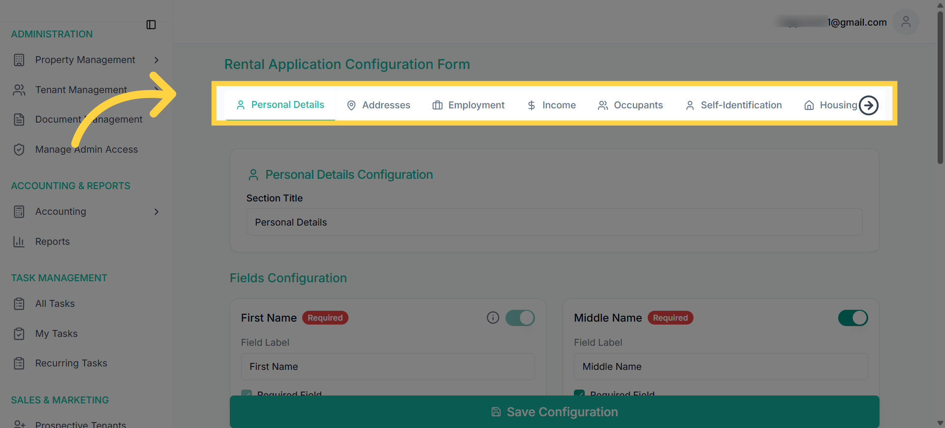 Form Section Tabs