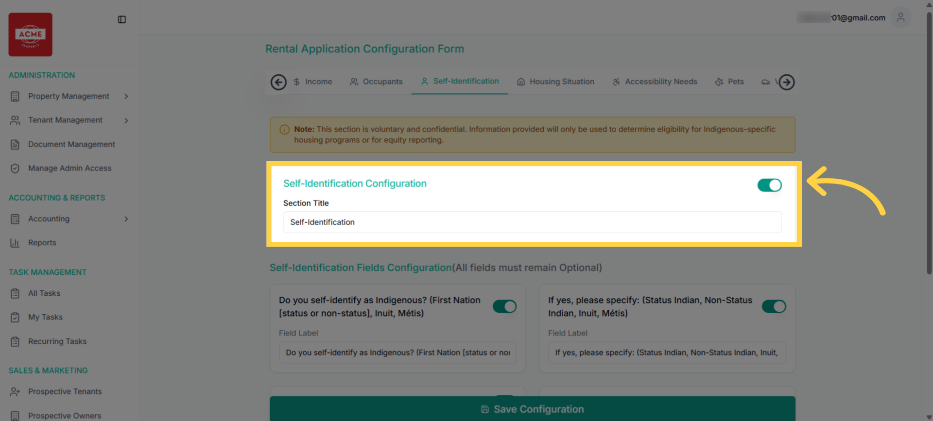 Disable the configuration button to avoid the section appearing in the form