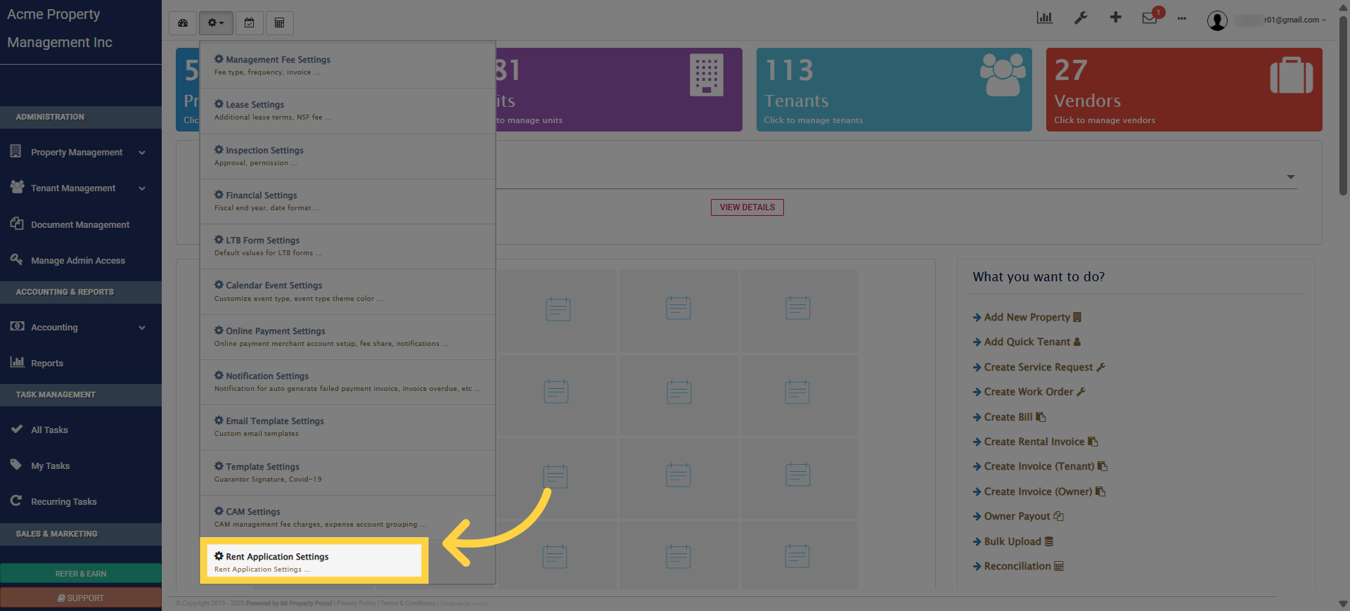Click 'Rent Application Settings'