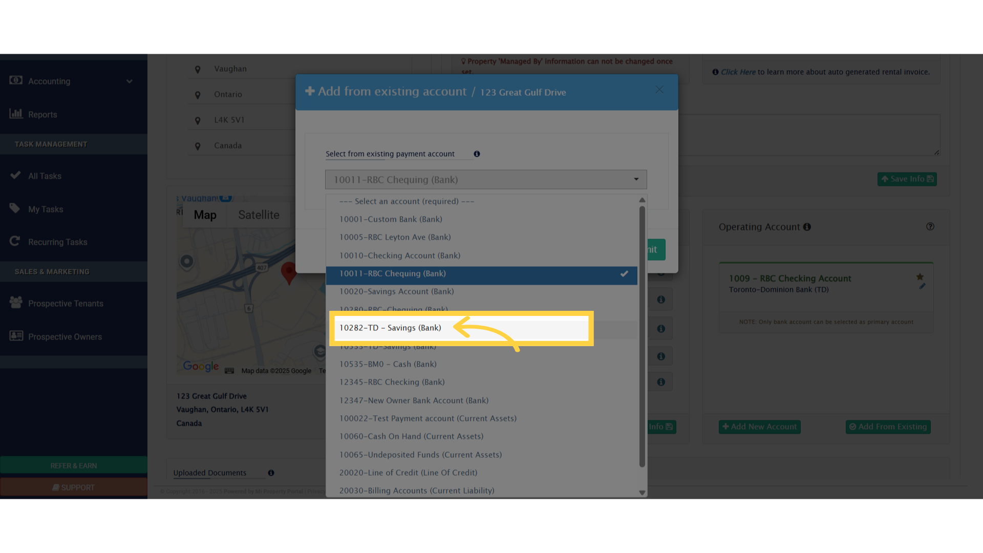 Select the account from the list