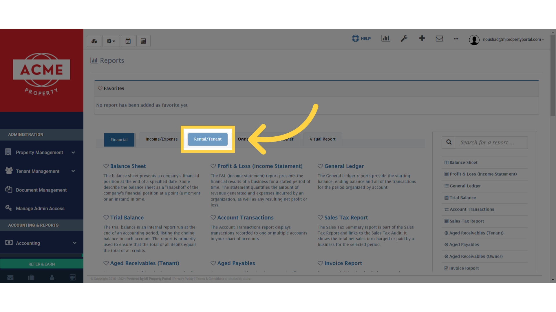 Click 'Rental/Tenant'