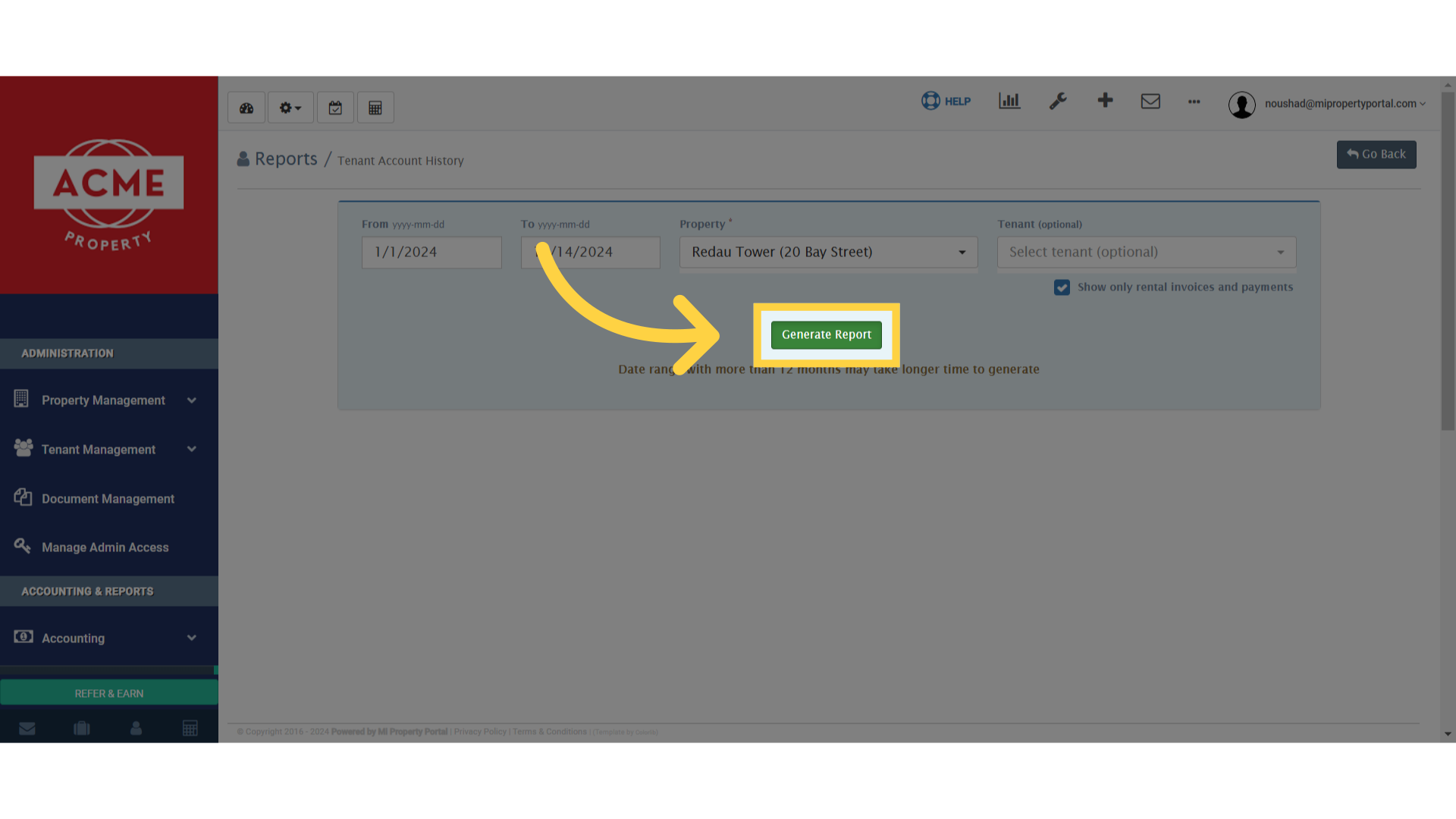 Click 'Generate Report'