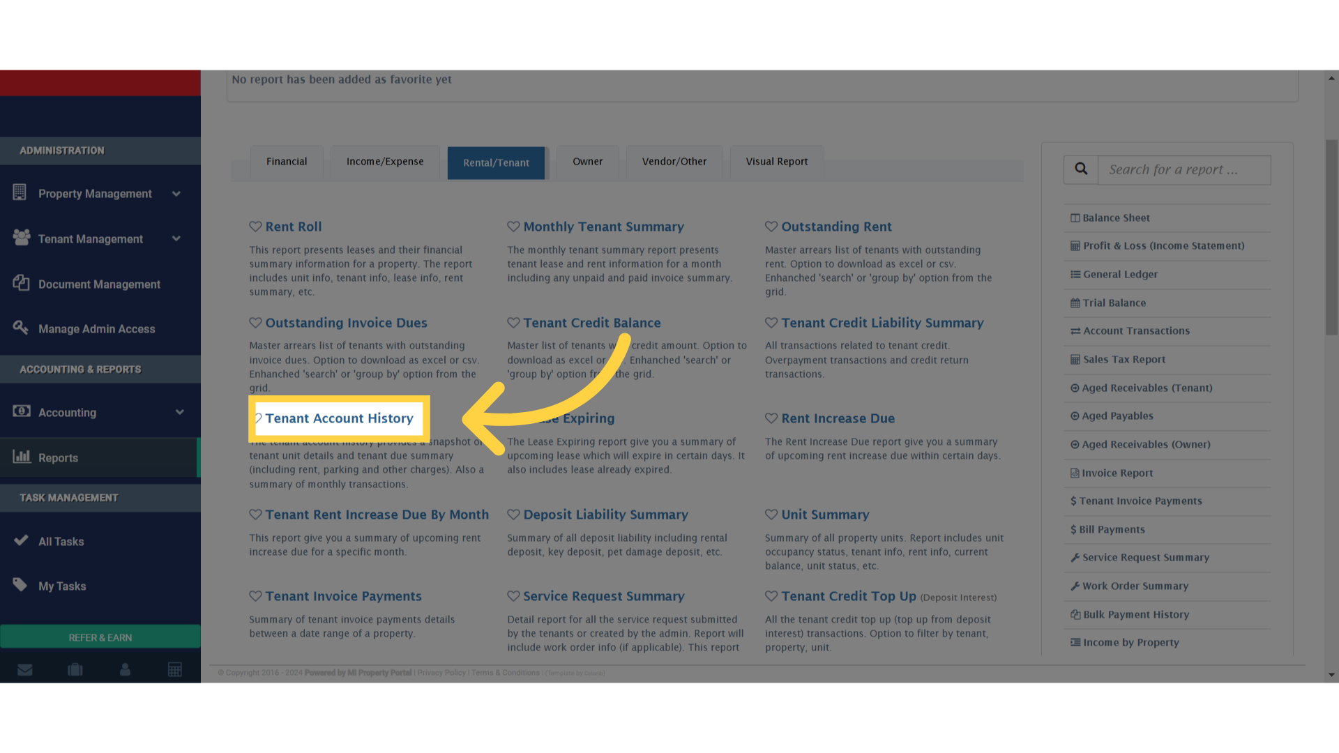 Click 'Tenant Account History'