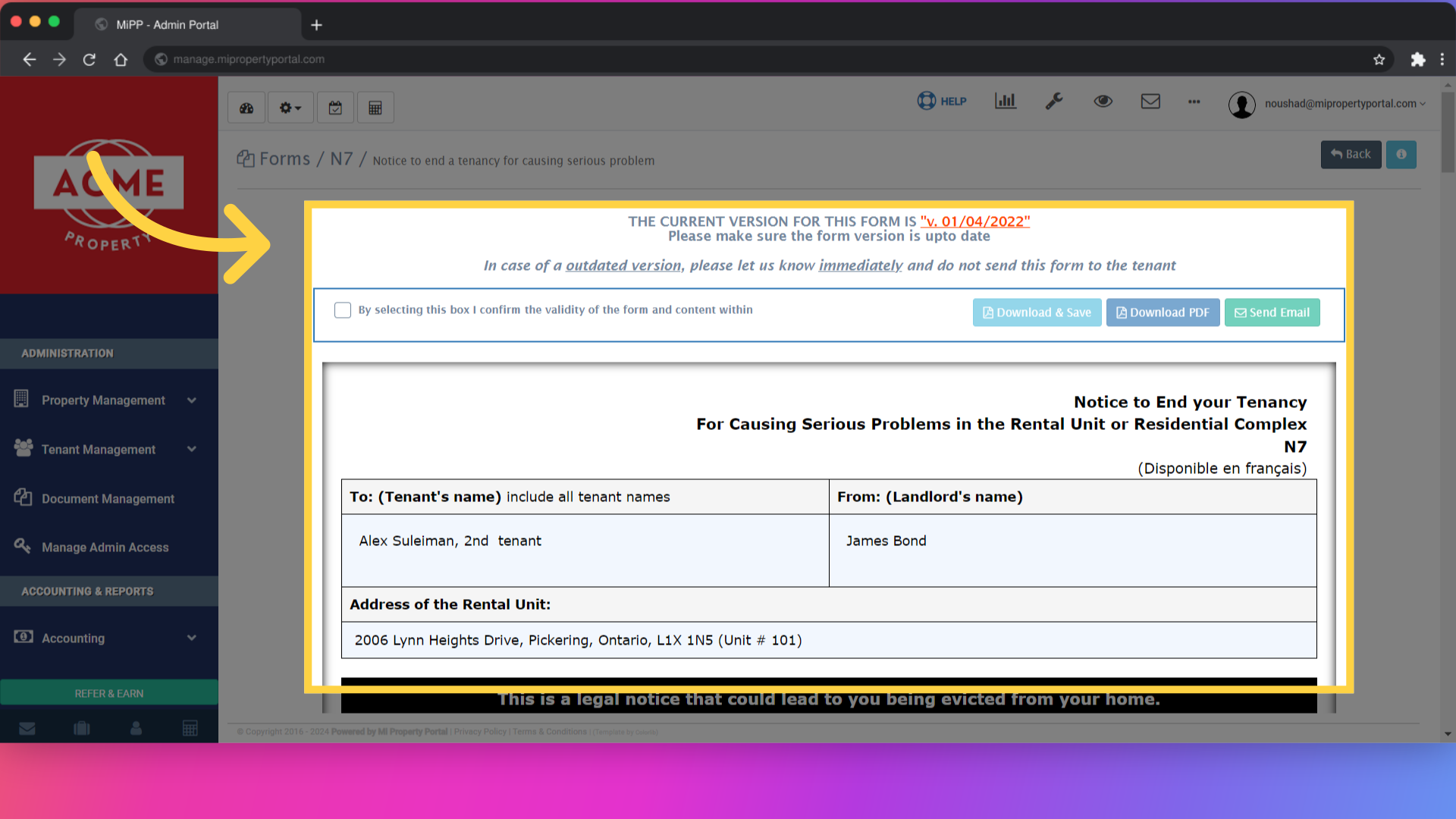 After clicking on a form, you will be redirected to the Form 'Edit' Page.