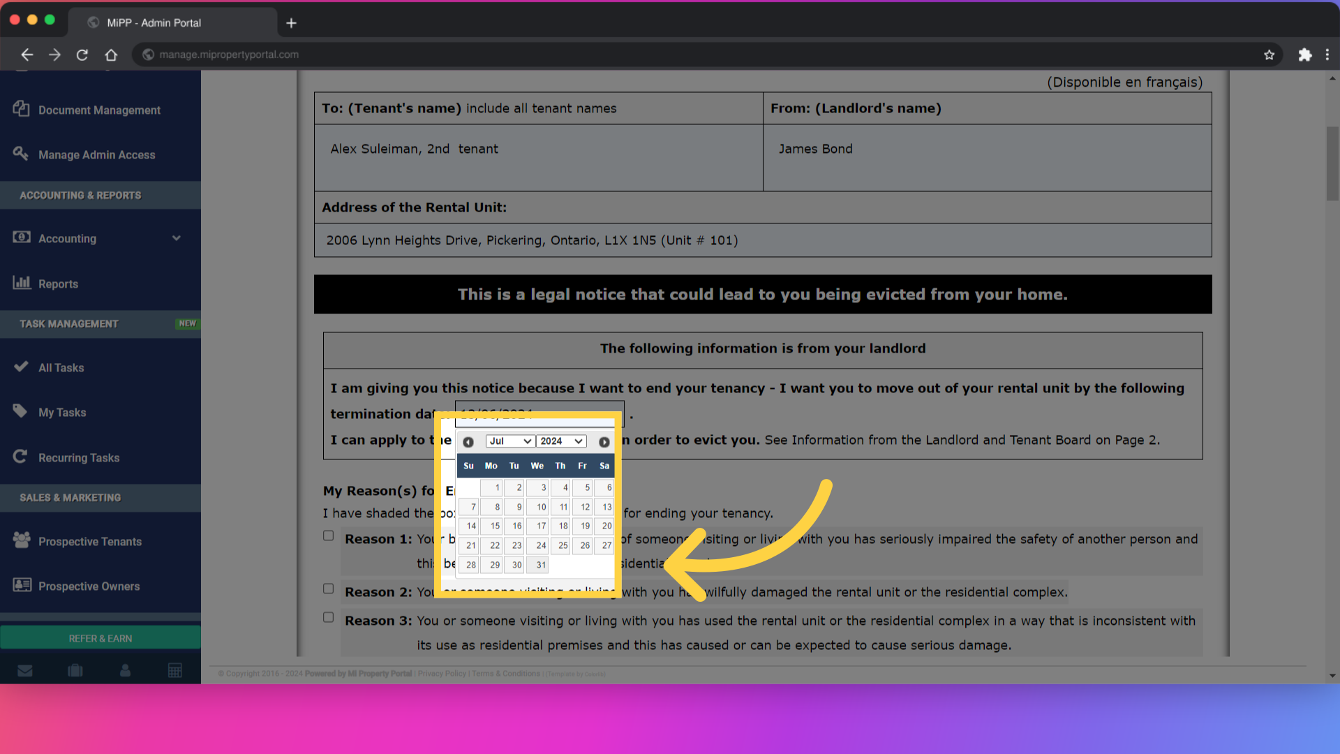 Select the 'Termination Date.'