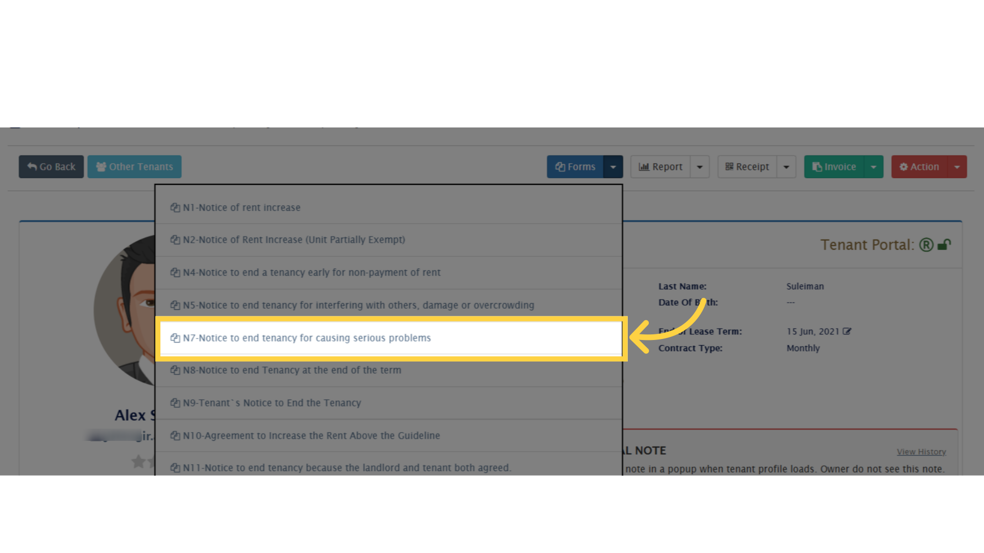 Select any form from the dropdown list.