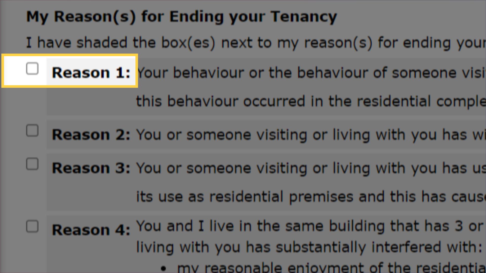 Tick the 'Reason' boxes