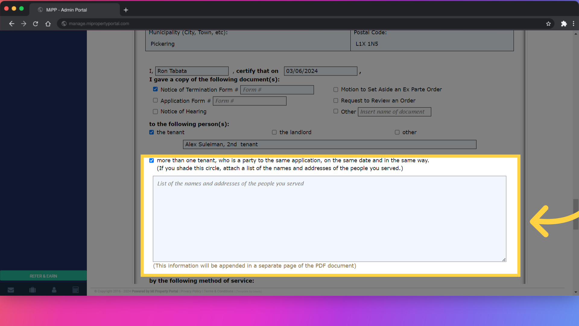 Fill in any additional required information (optional)