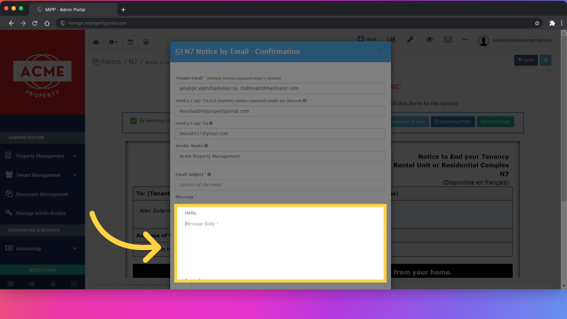 Type the email content