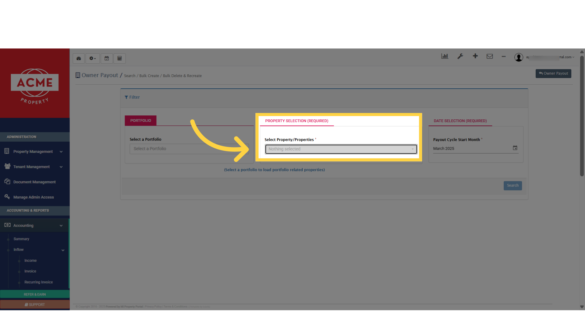 Select multiple properties from the dropdown