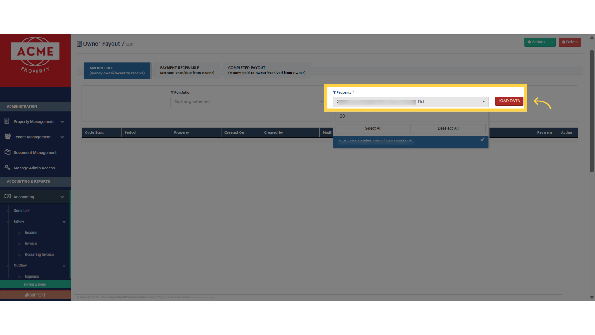 Just select a property from the Property dropdown and click on Search