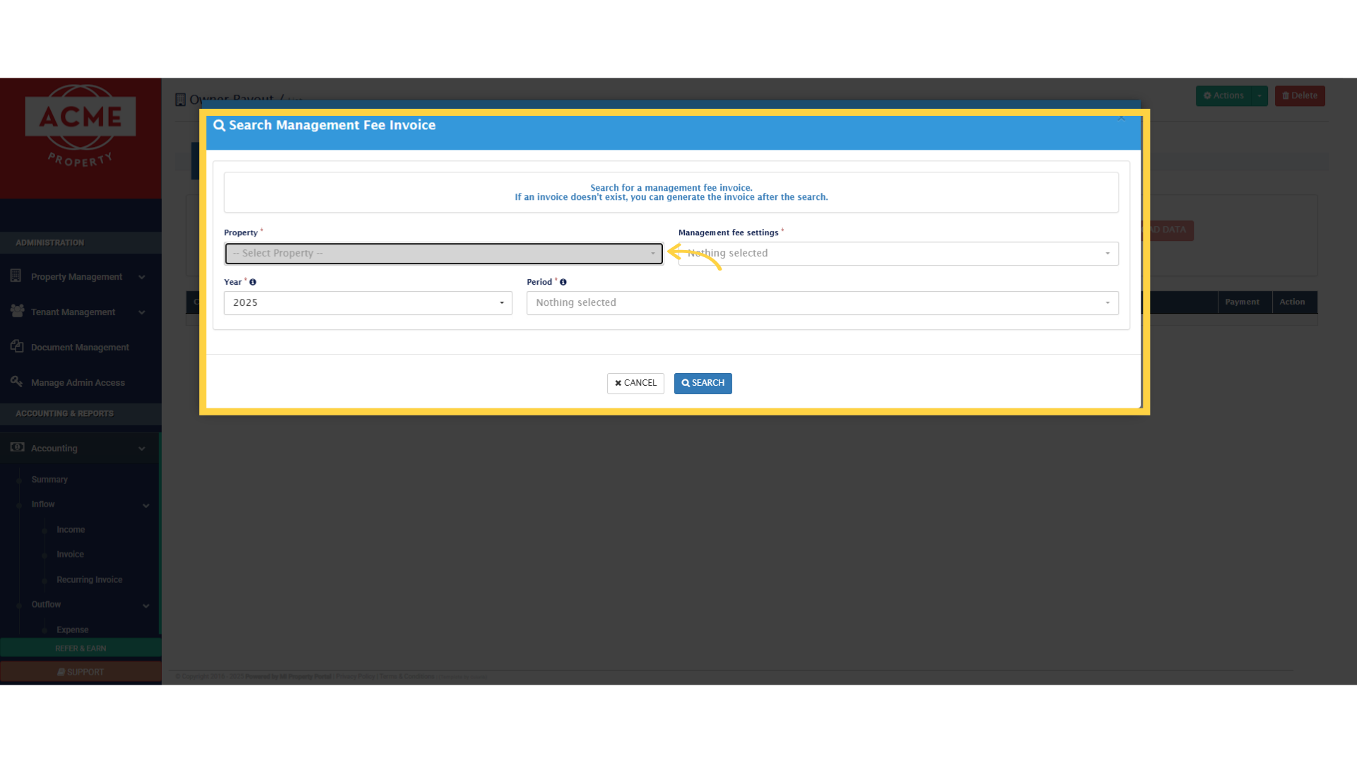 Choose a specific property from the property dropdown