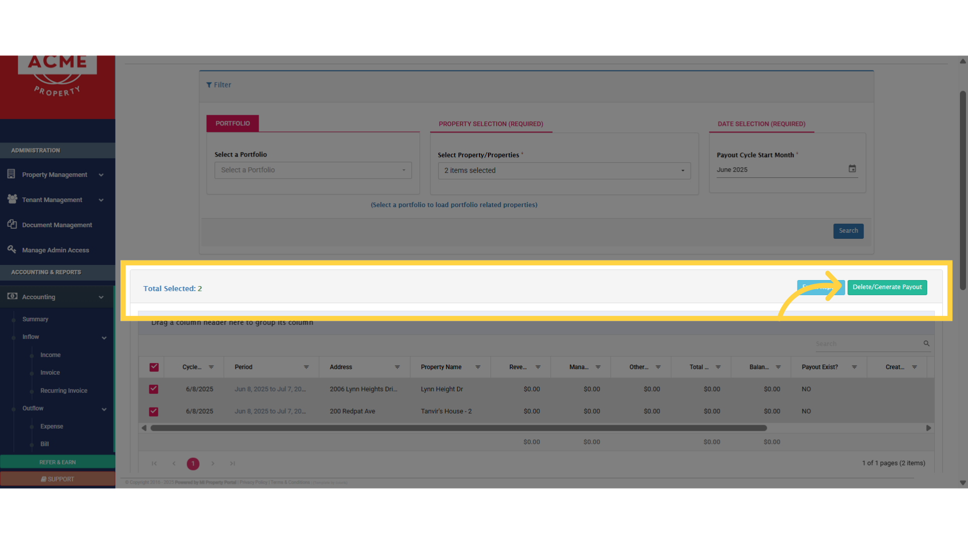 And simply click on the Delete/Generate Payout button from here