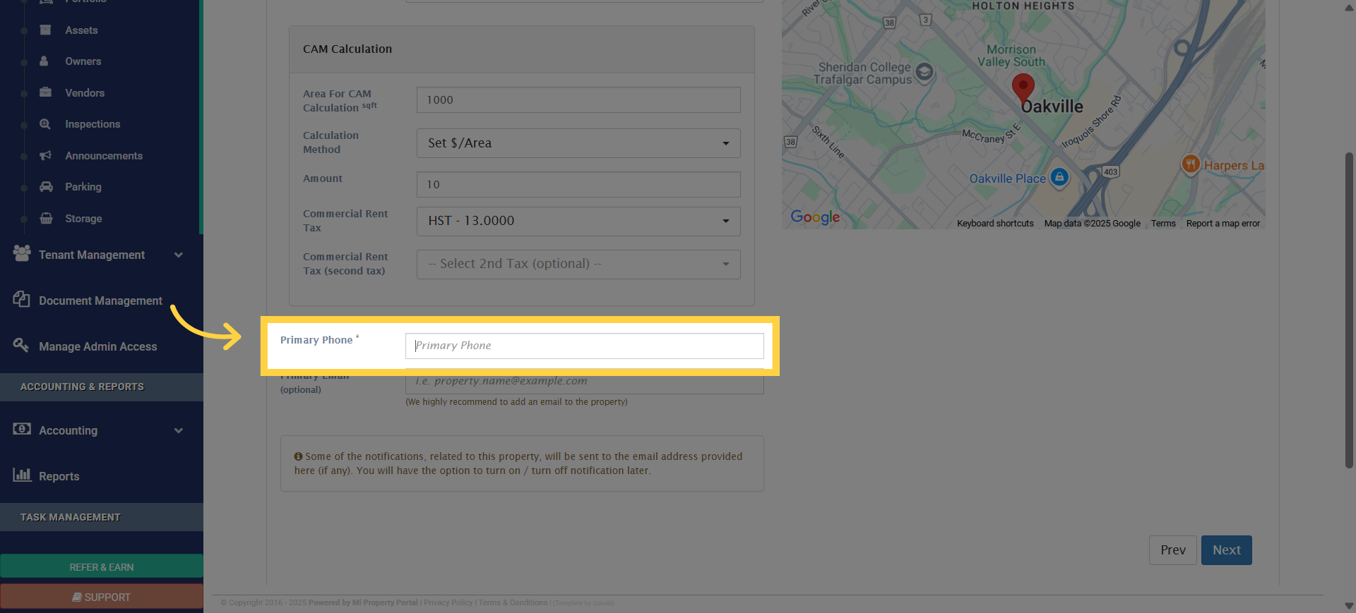Click 'Primary Phone *'