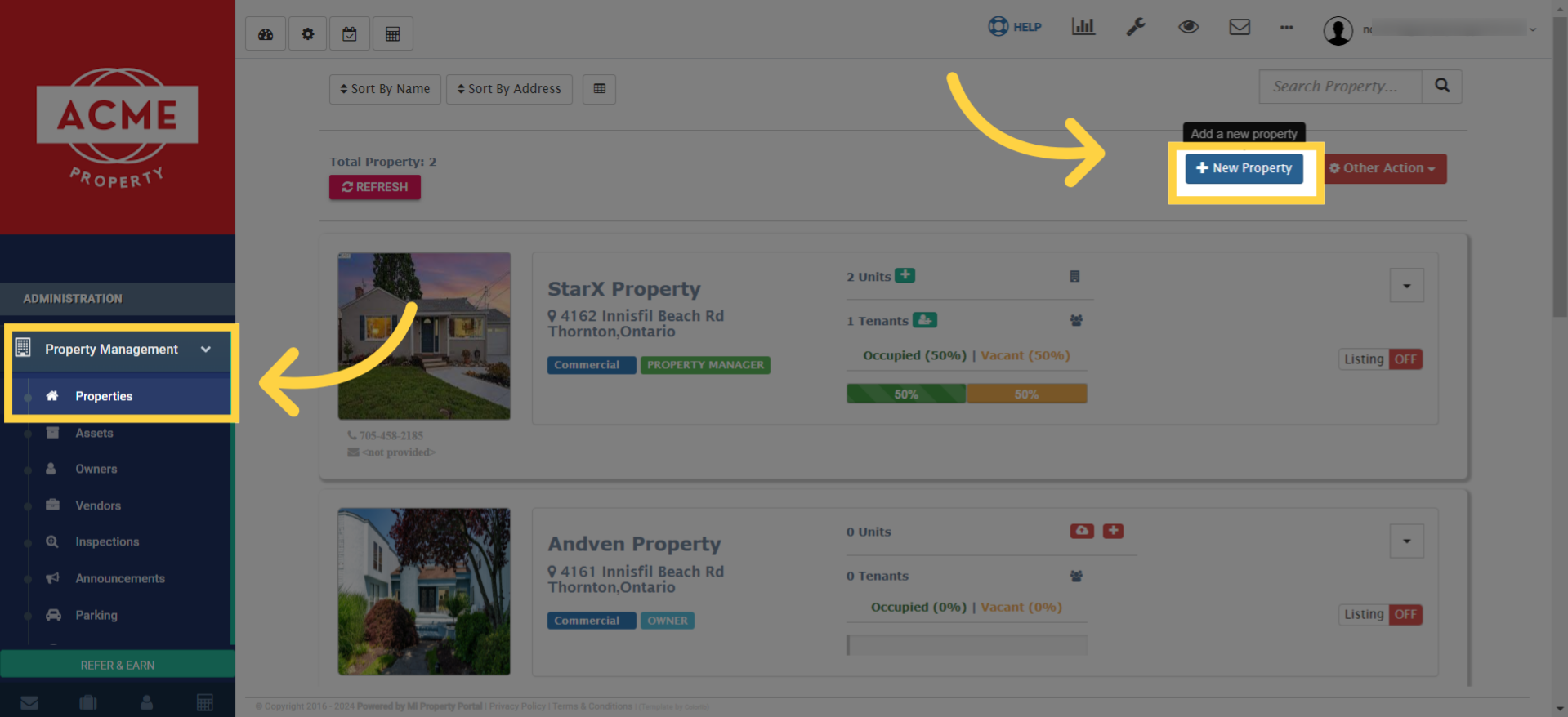 Click on this 'New Property' icon