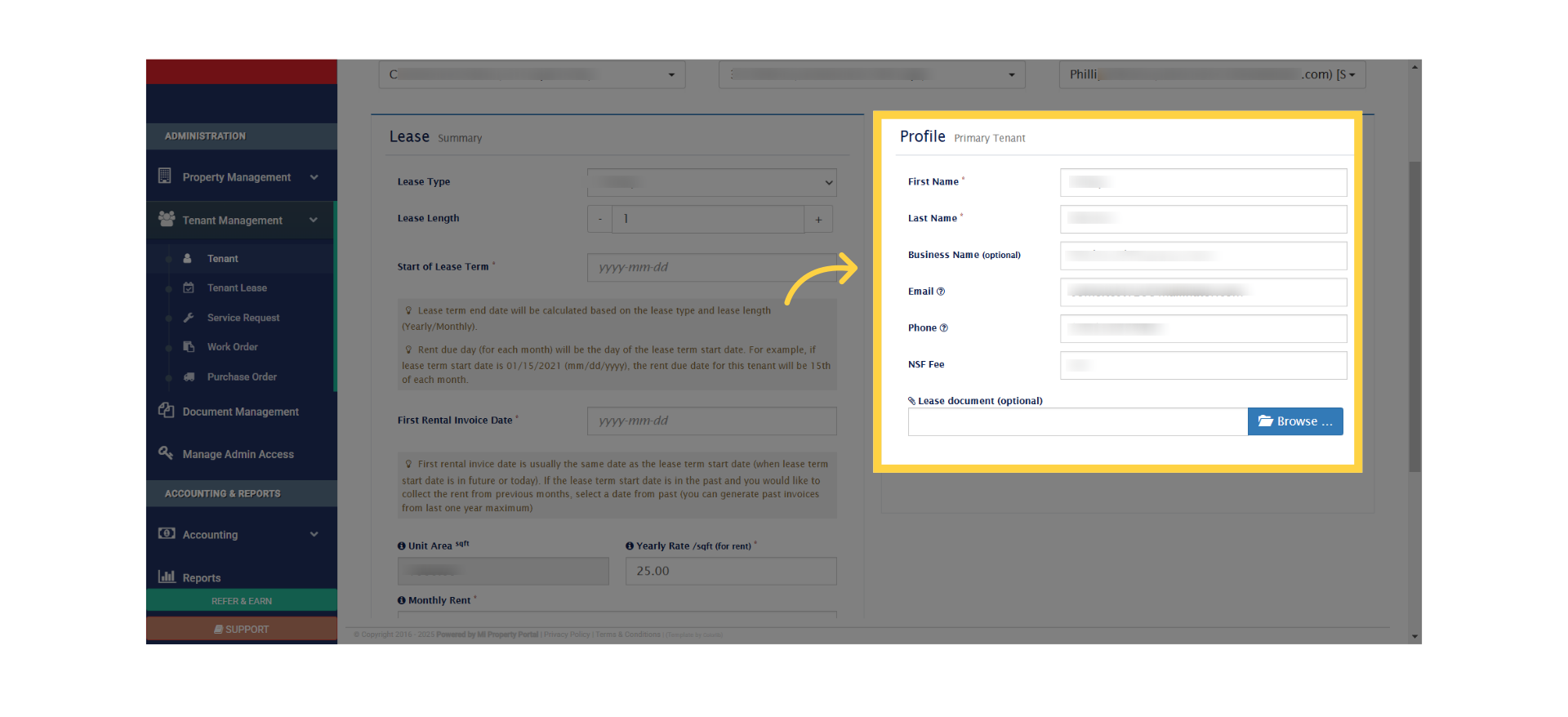 As you can see, tenant info has been auto-populated