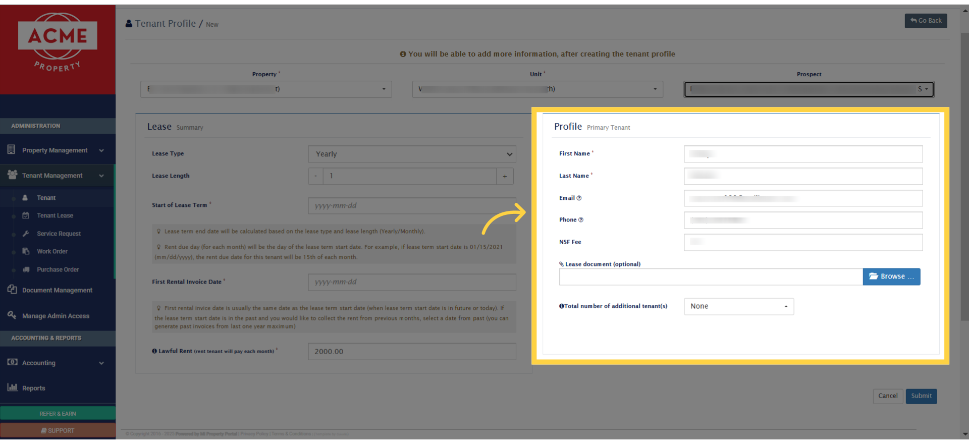 Once again, after selecting a prospect, the profile section auto-populates the data