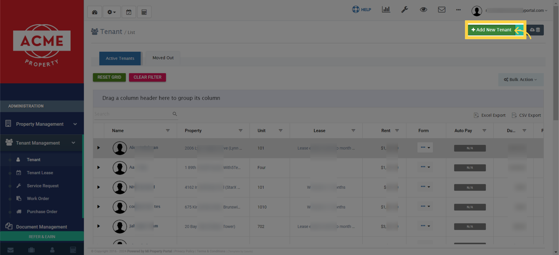 See that big, shiny Add New Tenant button? Give it a click