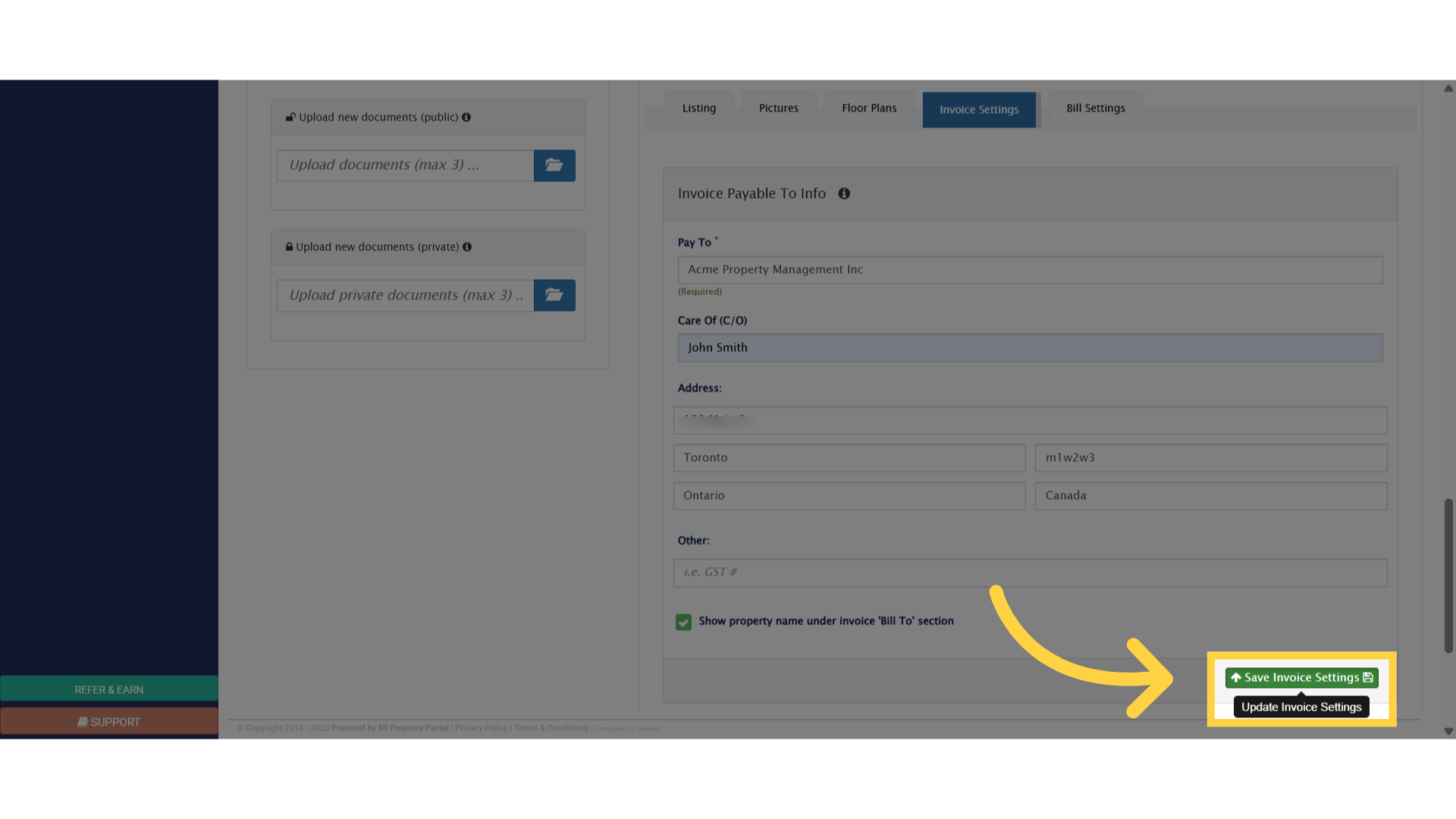 Click 'Save Invoice Settings'