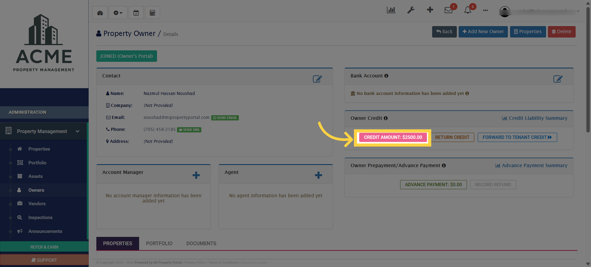 Access Credit Amount