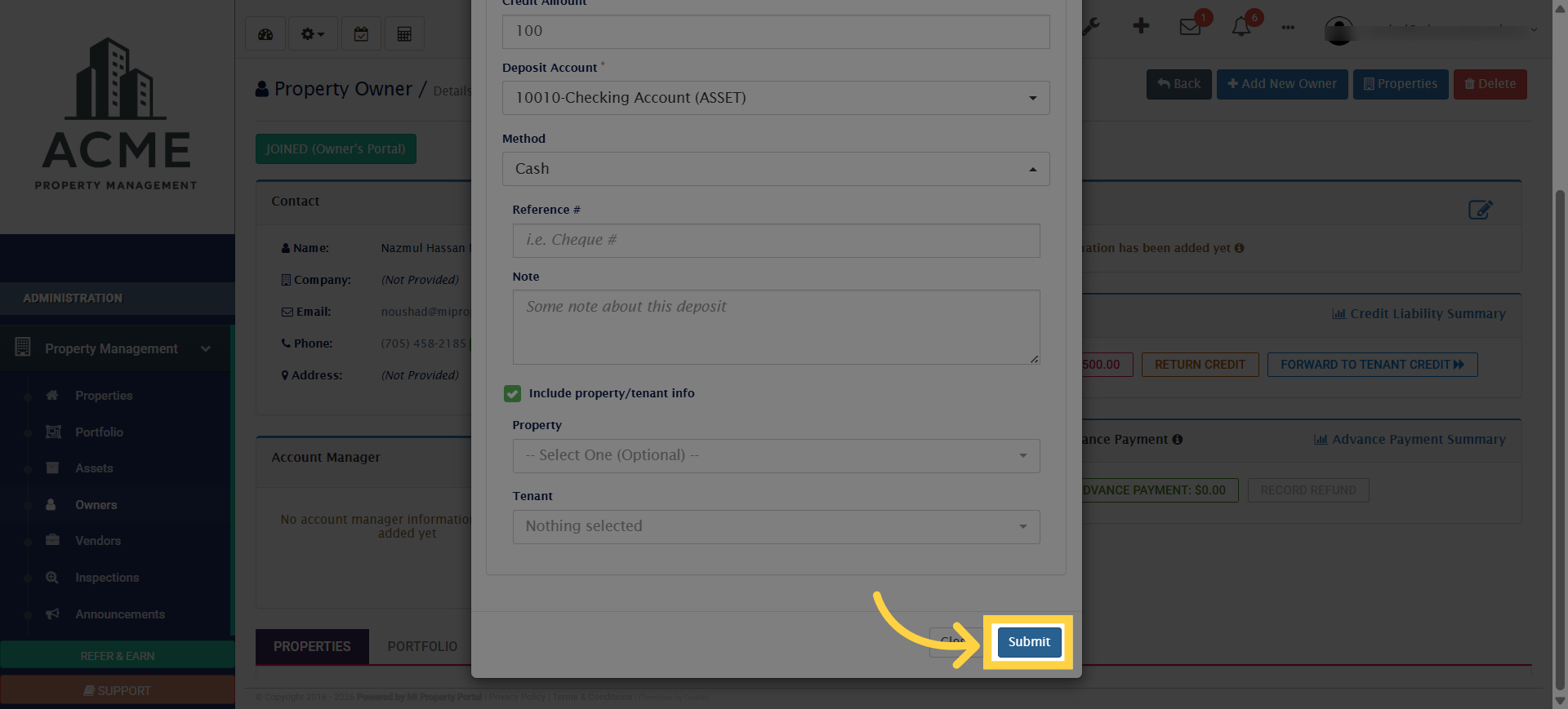 Submit Credit Transaction