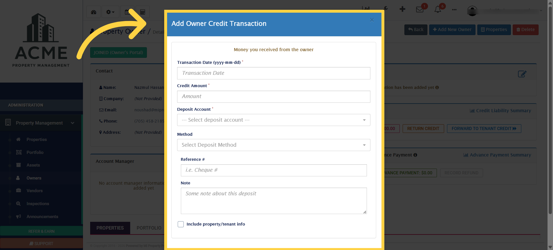 Open Add Credit Transaction