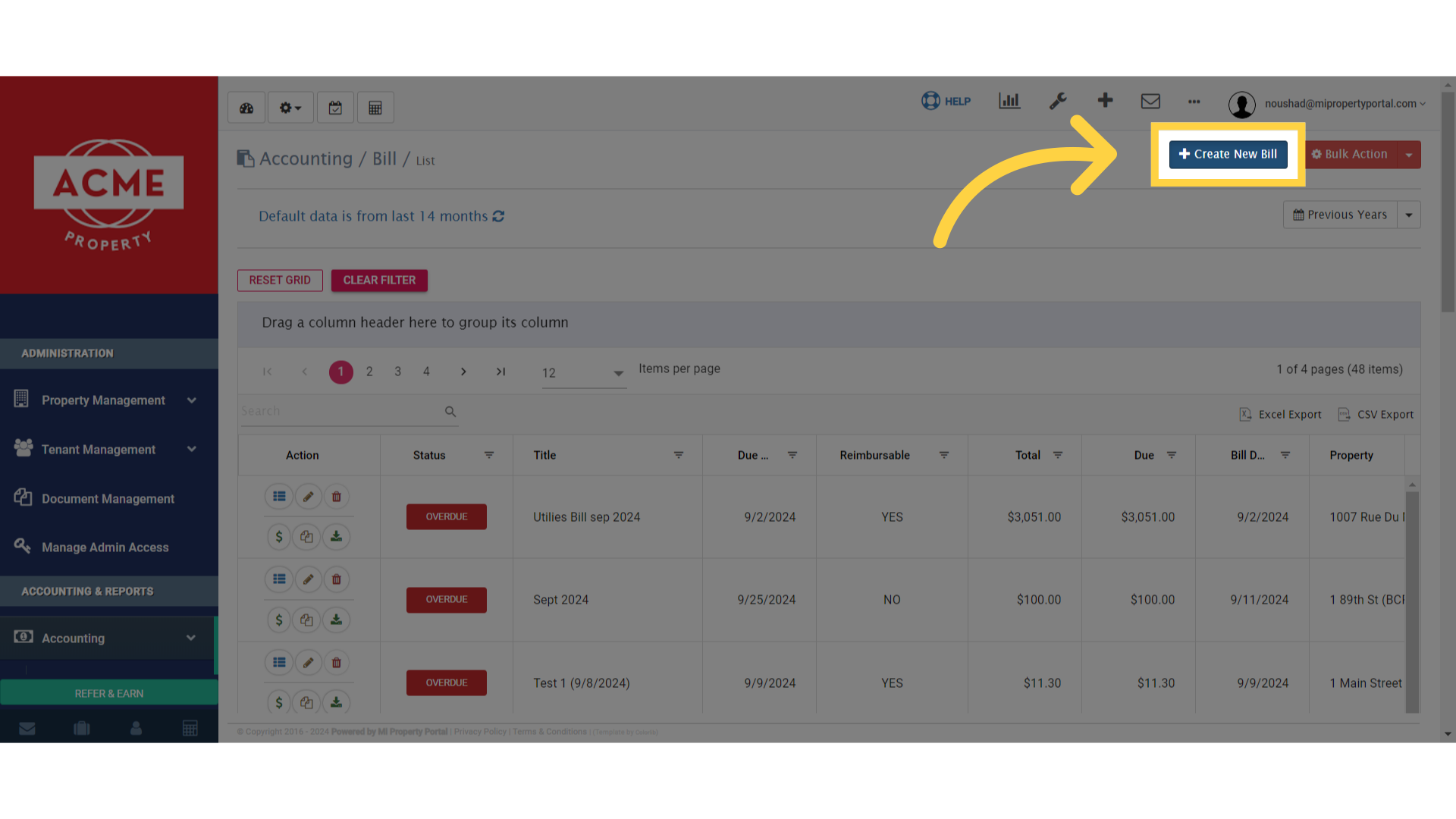 Click 'Create New Bill'