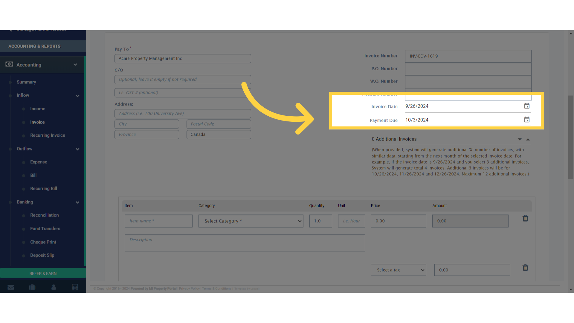 Click 'Payment Due'