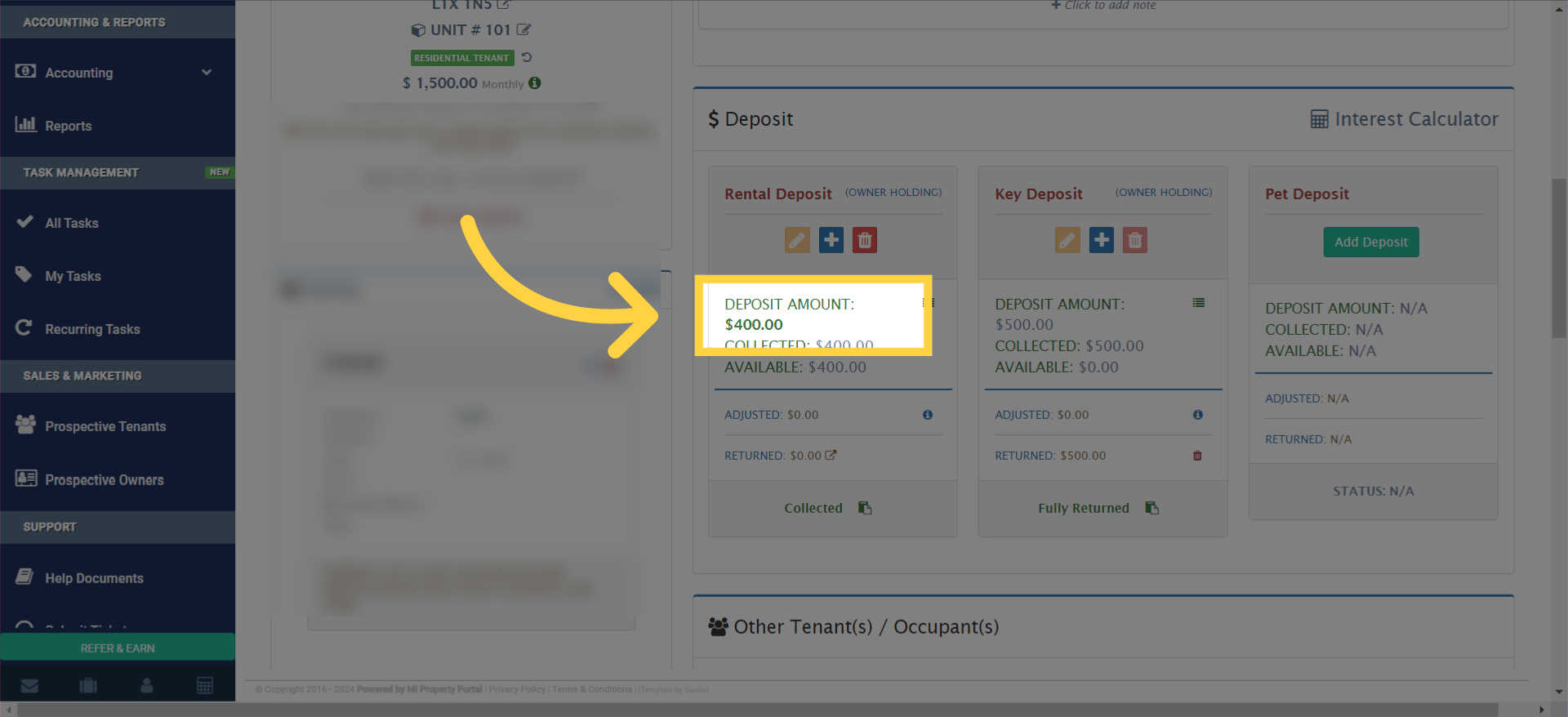You will see the newly added amount appear under 'Deposit Amount.'