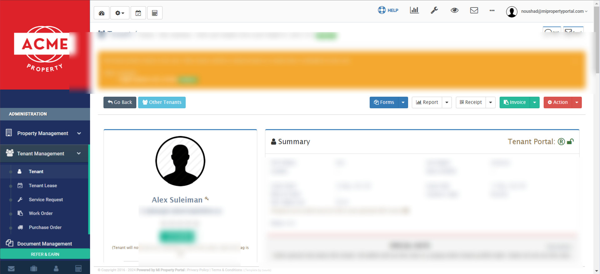 On the Tenant Details page, please scroll down to find more options.