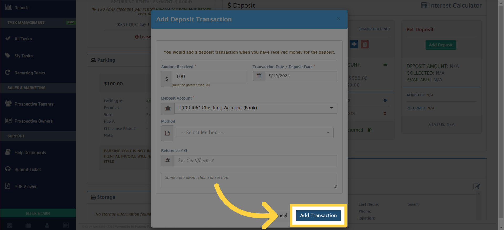 After entering the amount, click on 'Add Transaction' to finalize the entry.