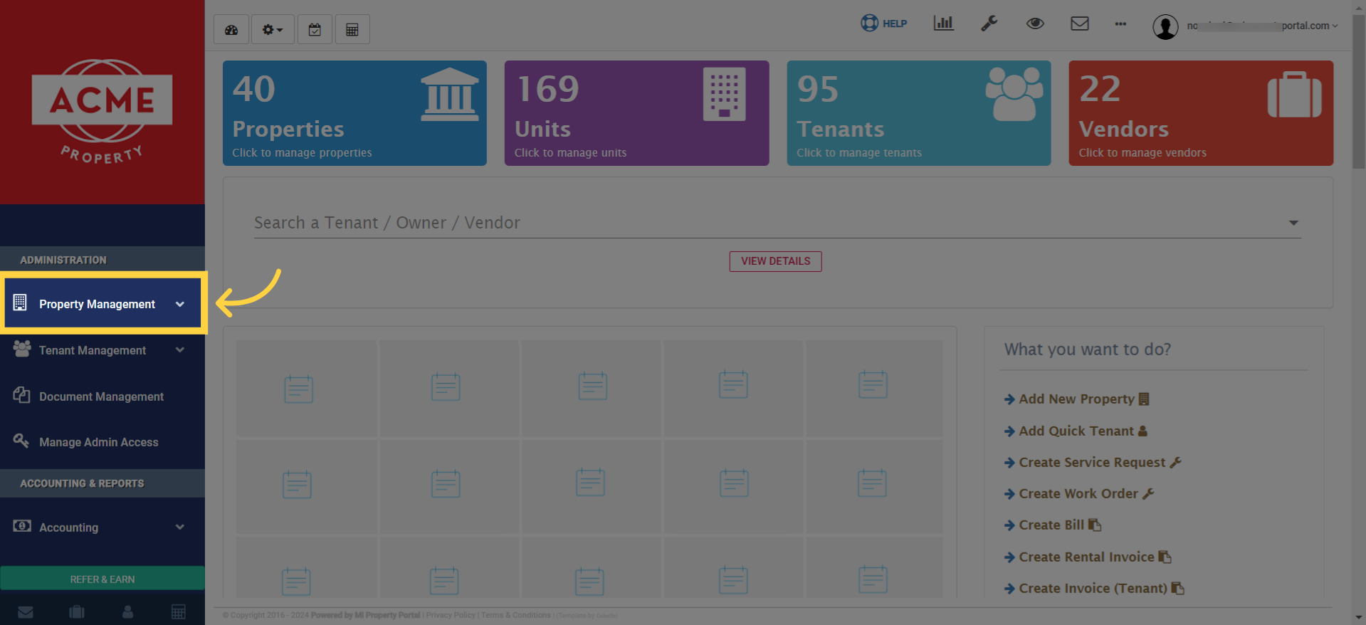 Expand ‘Property Management from the left navigation