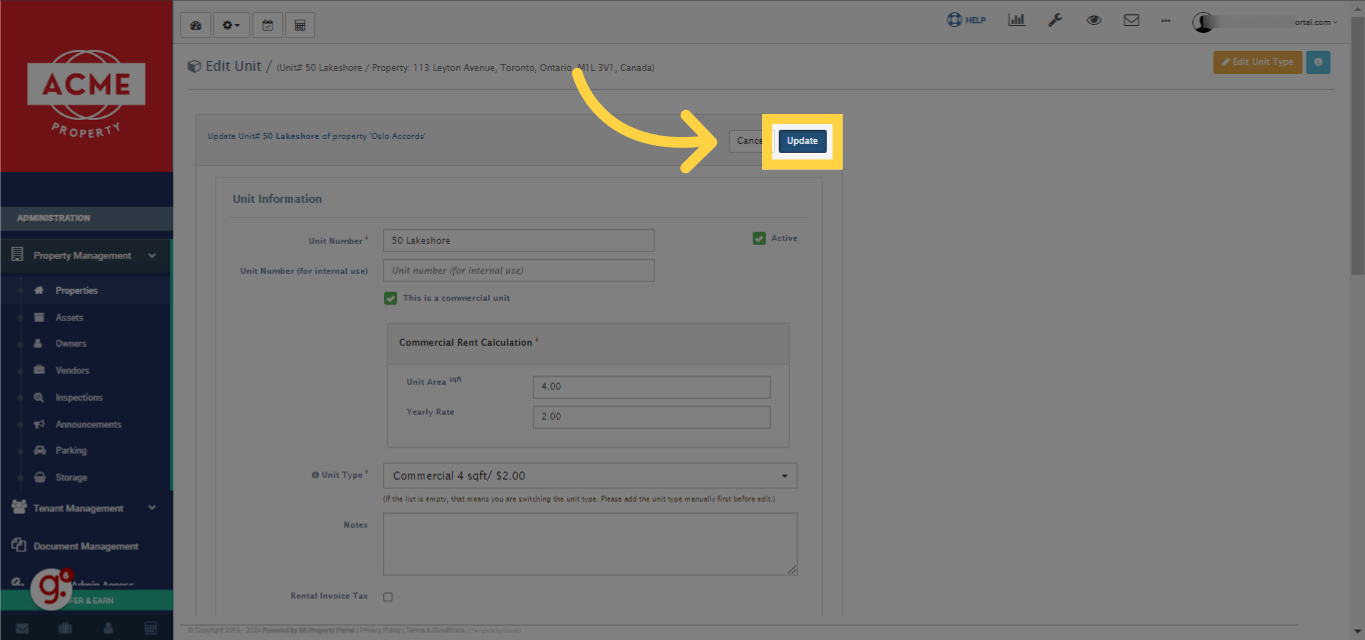 To activate the unit, simply click on the box labeled 'Active.'