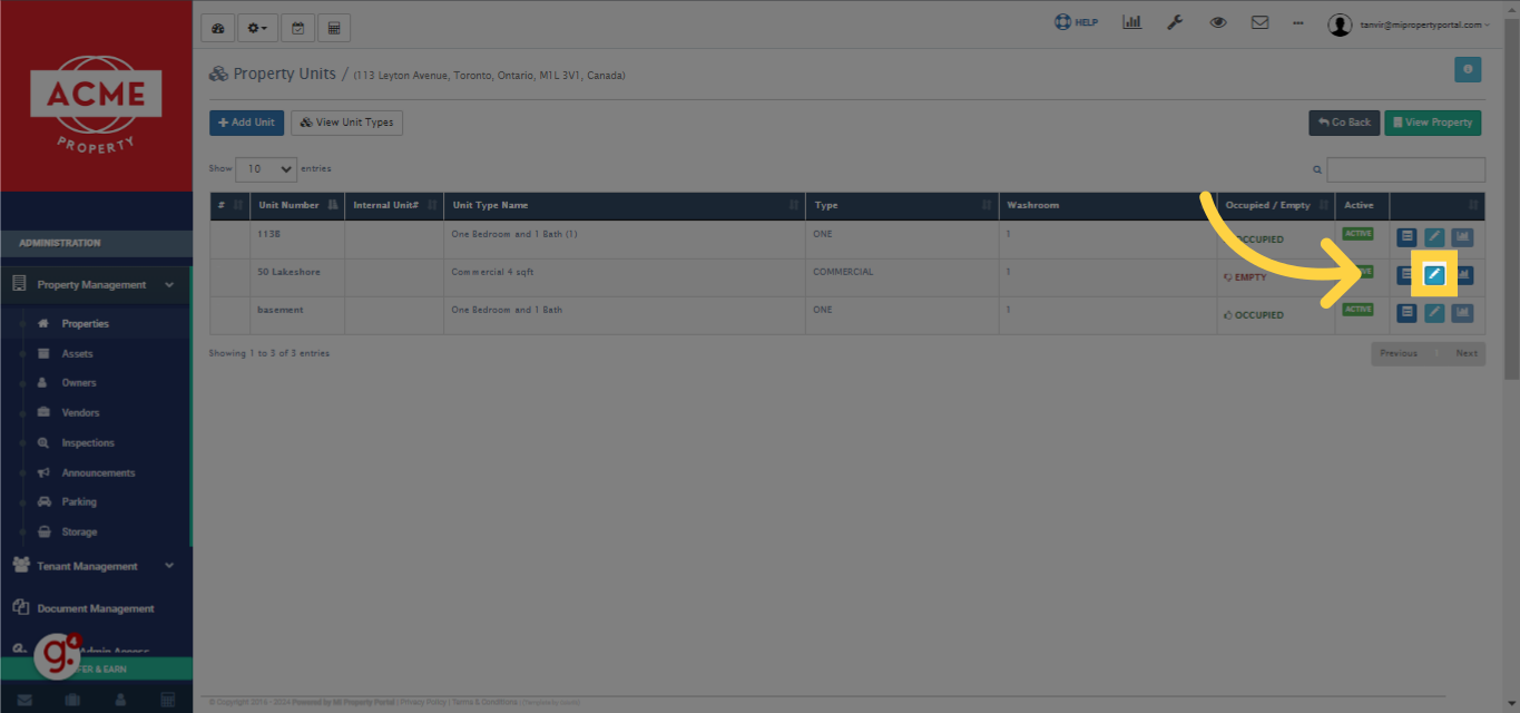 Next, select 'Manage Units' from the available options.