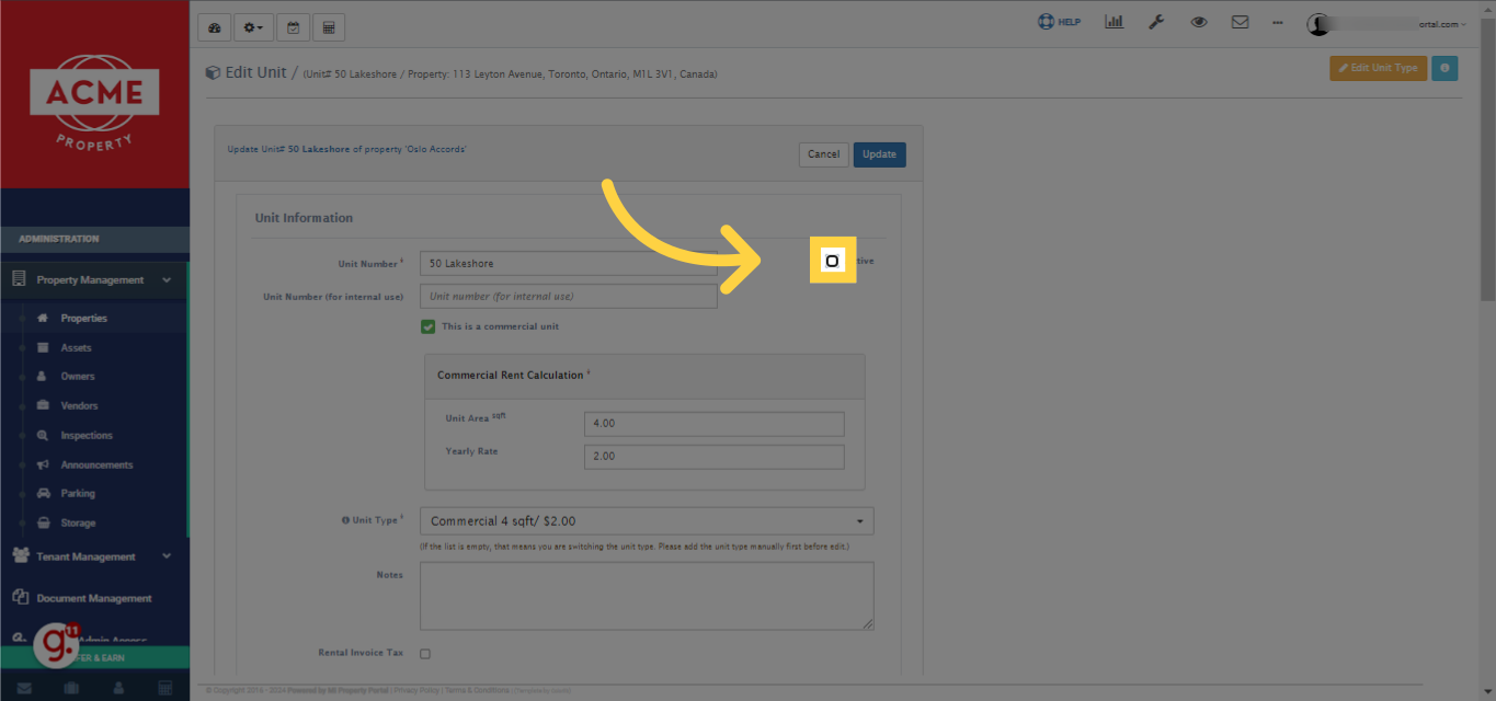 Ensure that the box is unticked to successfully deactivate the unit.