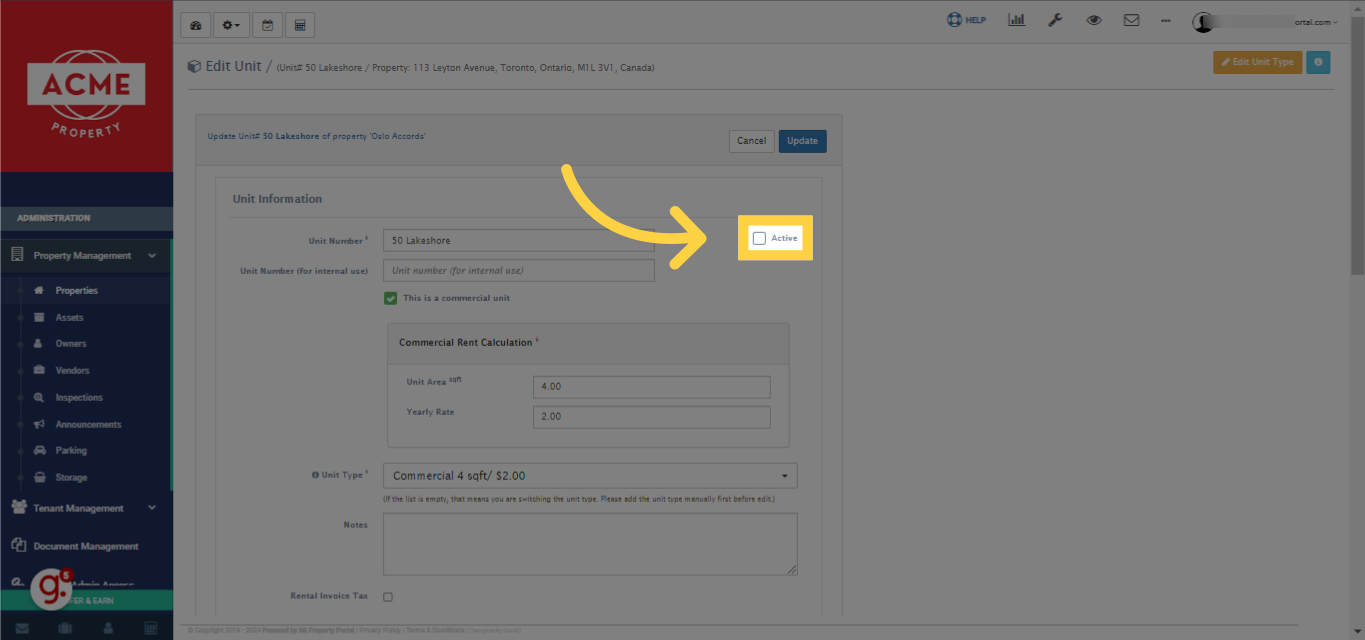 Click the unit you want to modify and click on the 'Edit' button next to it.