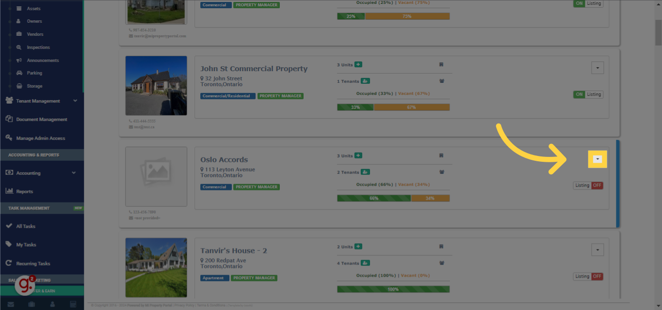 Once you've chosen the property you wish to work with, click on the dropdown beside its display.