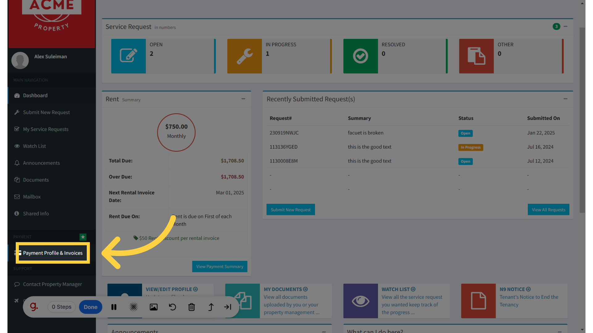 Click 'Payment Profile Invoices'