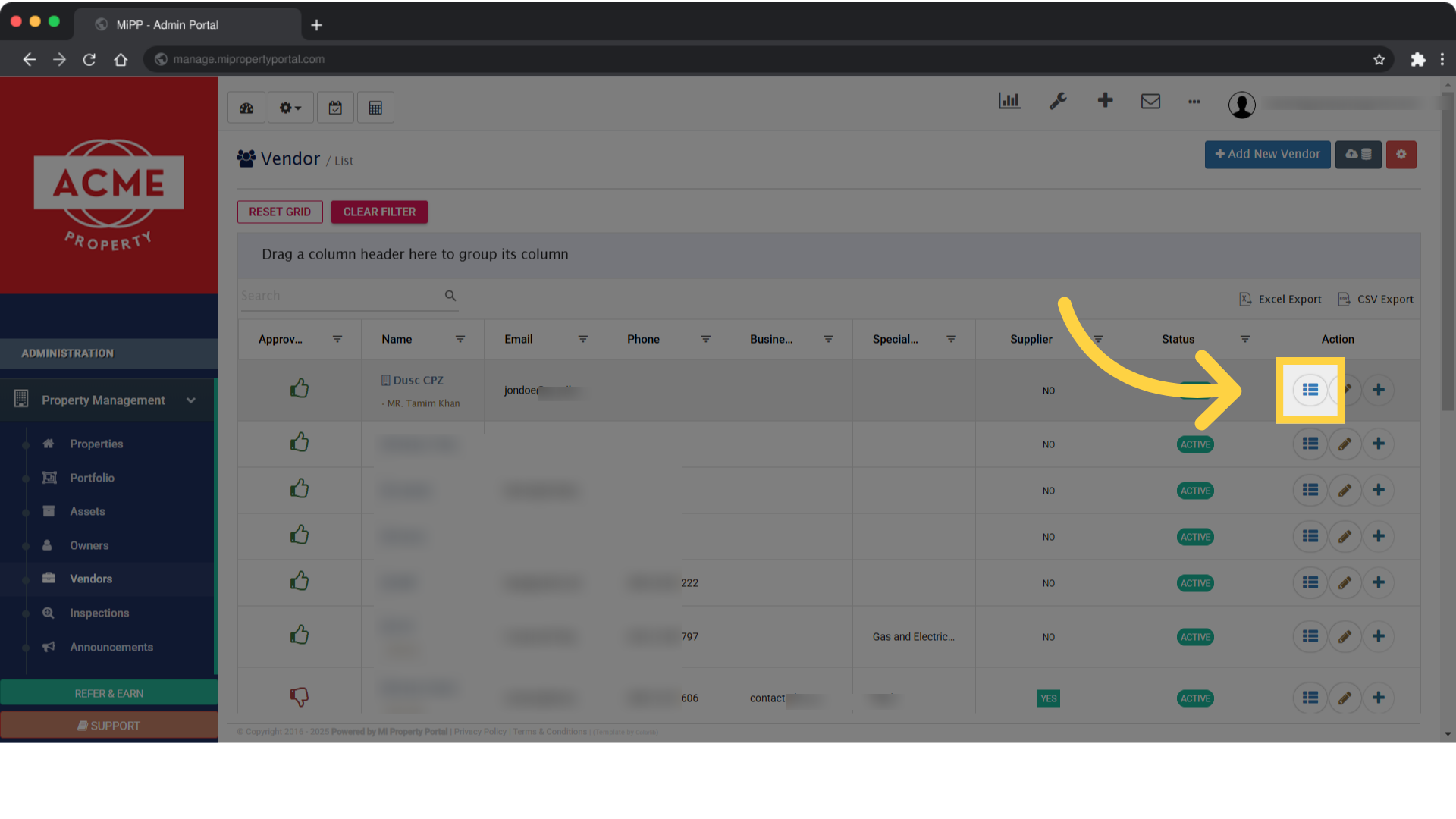 Find the vendor you want to remove and click View Details under the Action column