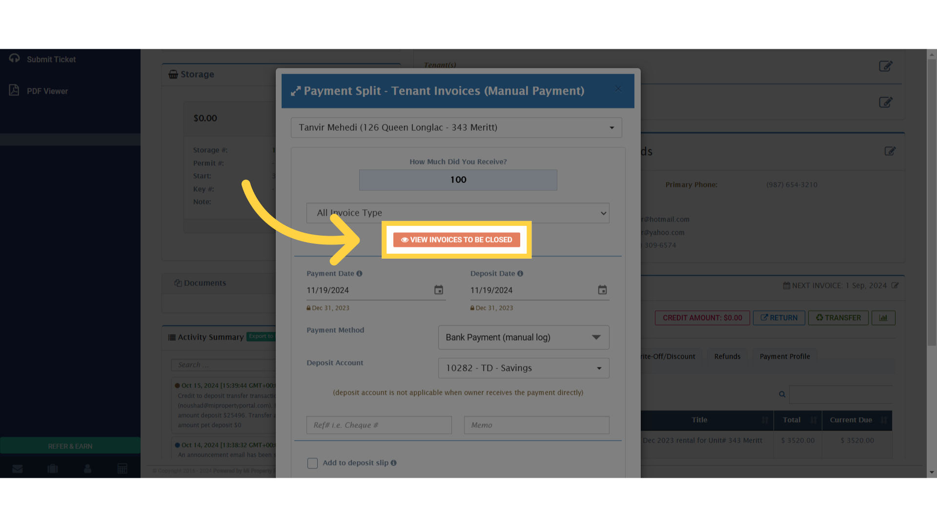 Click 'View invoices to be closed'