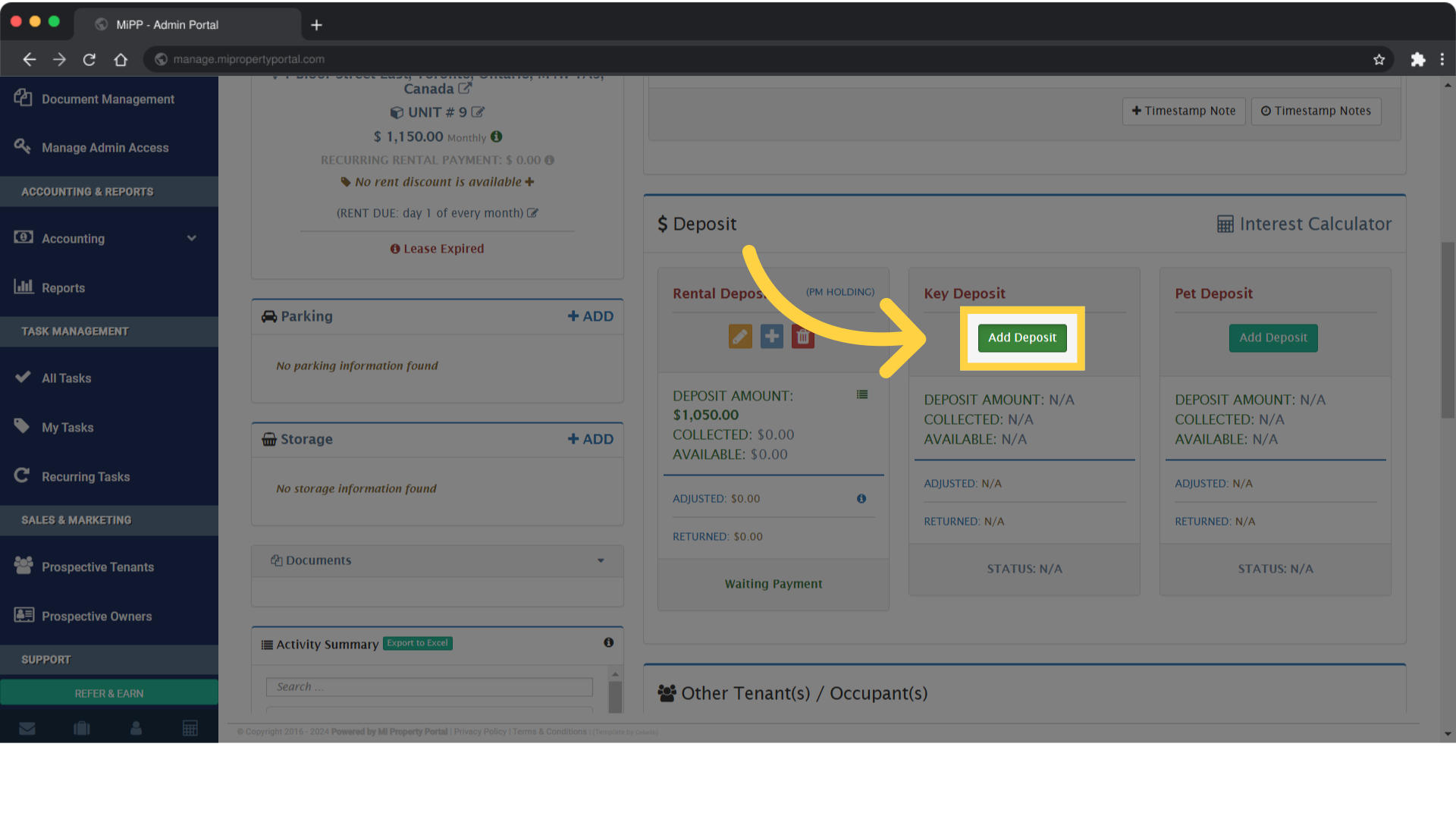 Click 'Add Deposit'