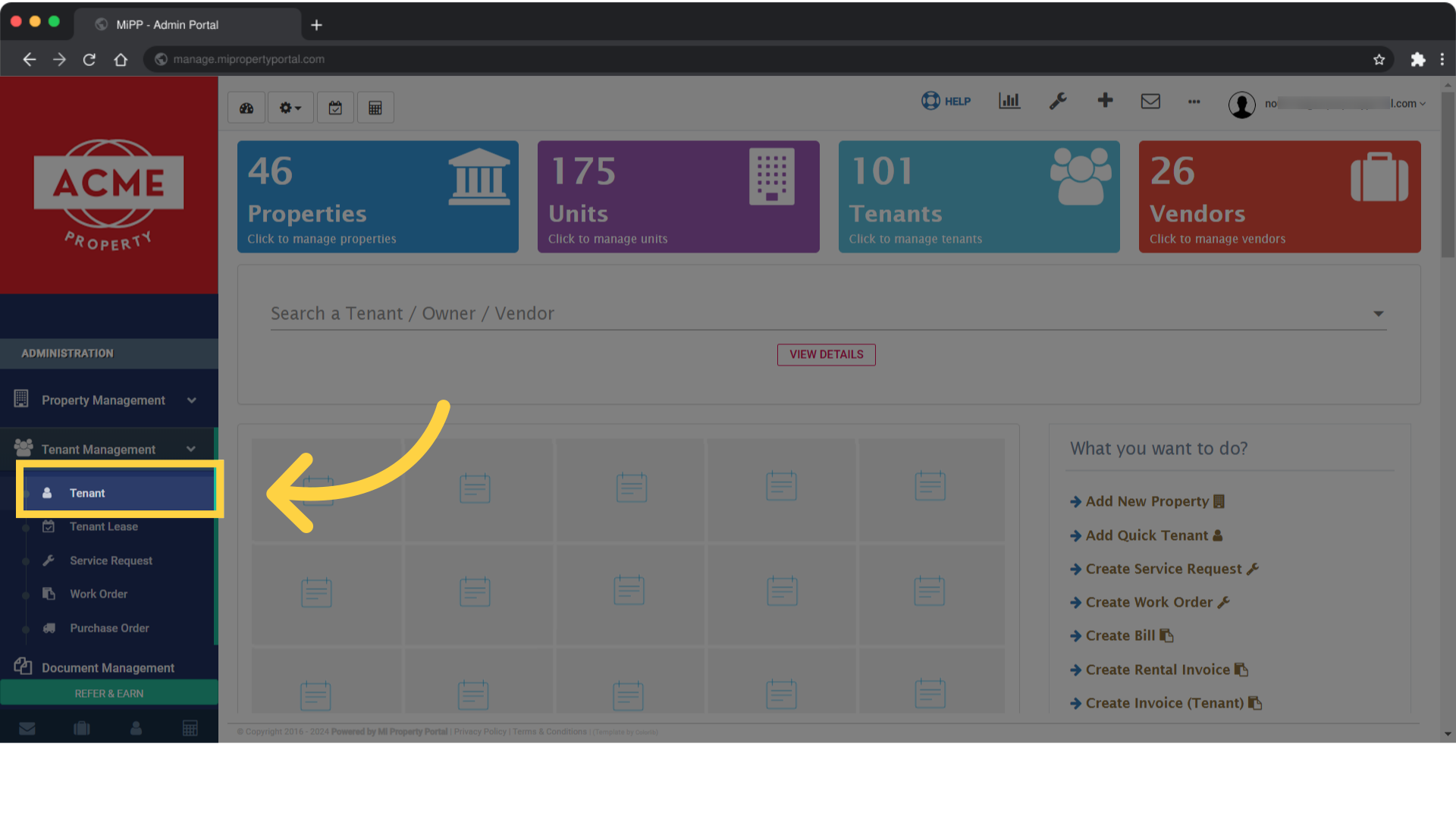 Click on Tenant