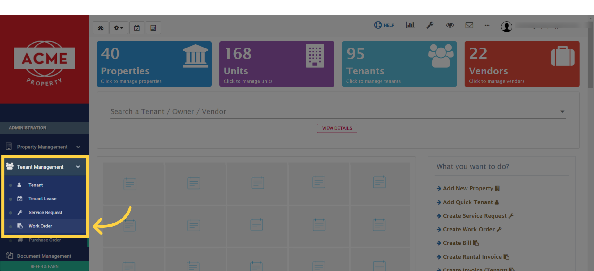 select 'Work Order' from the options available to you